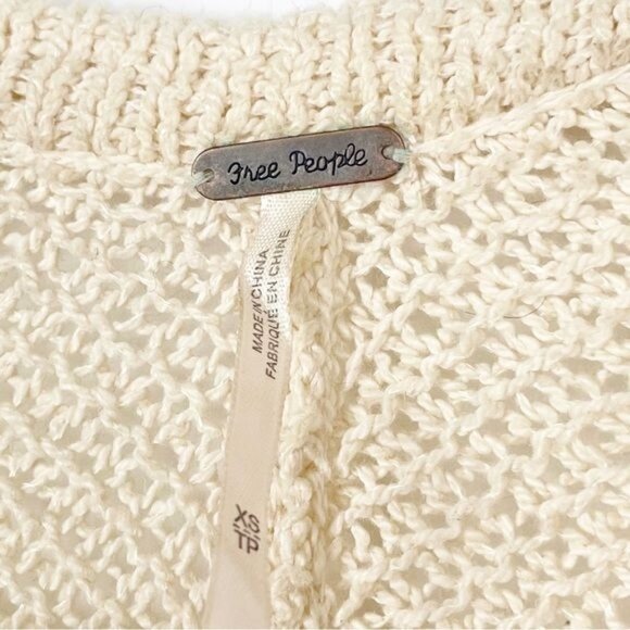 Free People ivory Open Weave Cardigan Shark Hem v neck XSmall - Picture 5 of 8